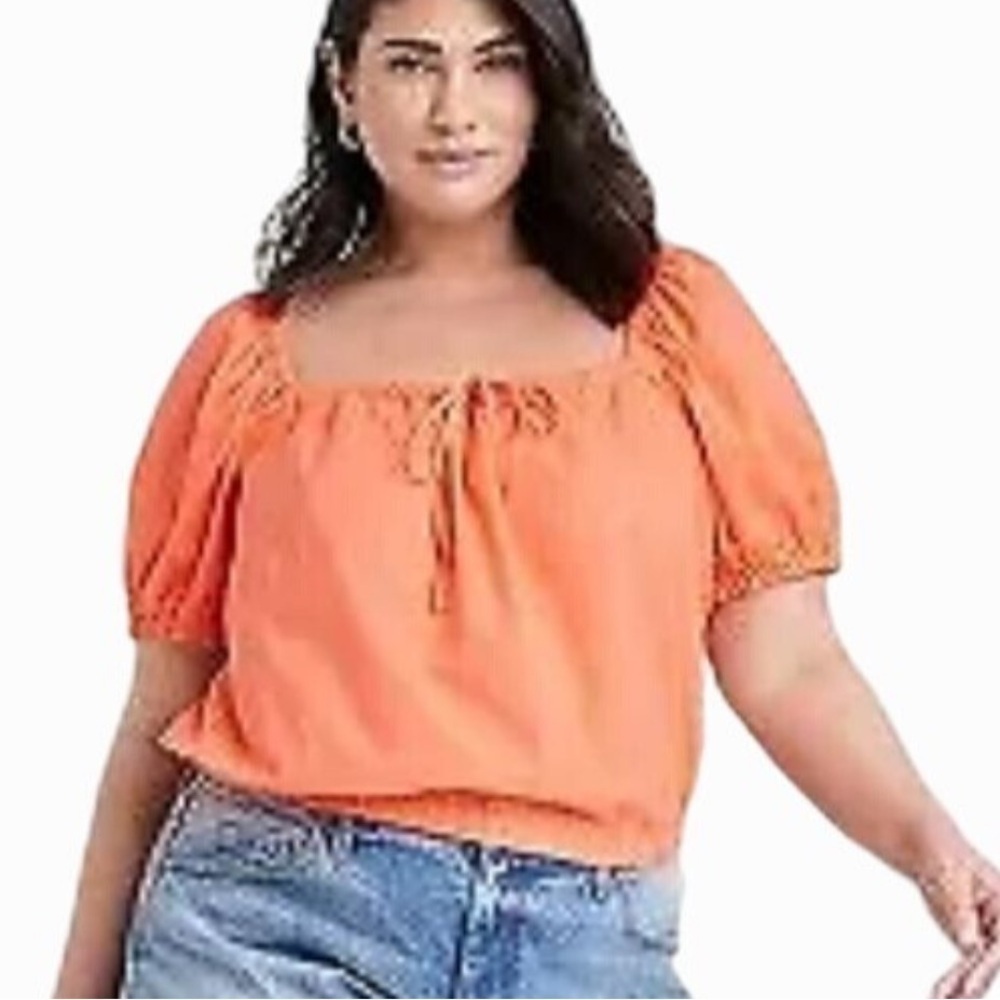 Orange Puff Sleeve Top - Picture 2 of 4